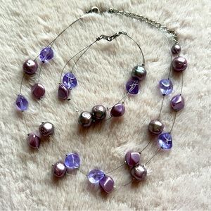 Lilac Beaded Necklace and Bracelet Set